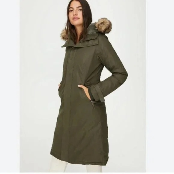 TNA Avoriaz Coat Army Green Mid-Length Goose-Down Lined Parka Jacket - Picture 16 of 16